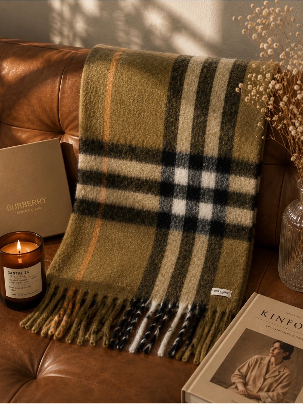 BURBERRY 77% ALPACA WOOL BIG Check Scarf IN COLOR  Oxide SIZE 190cm x 50cm